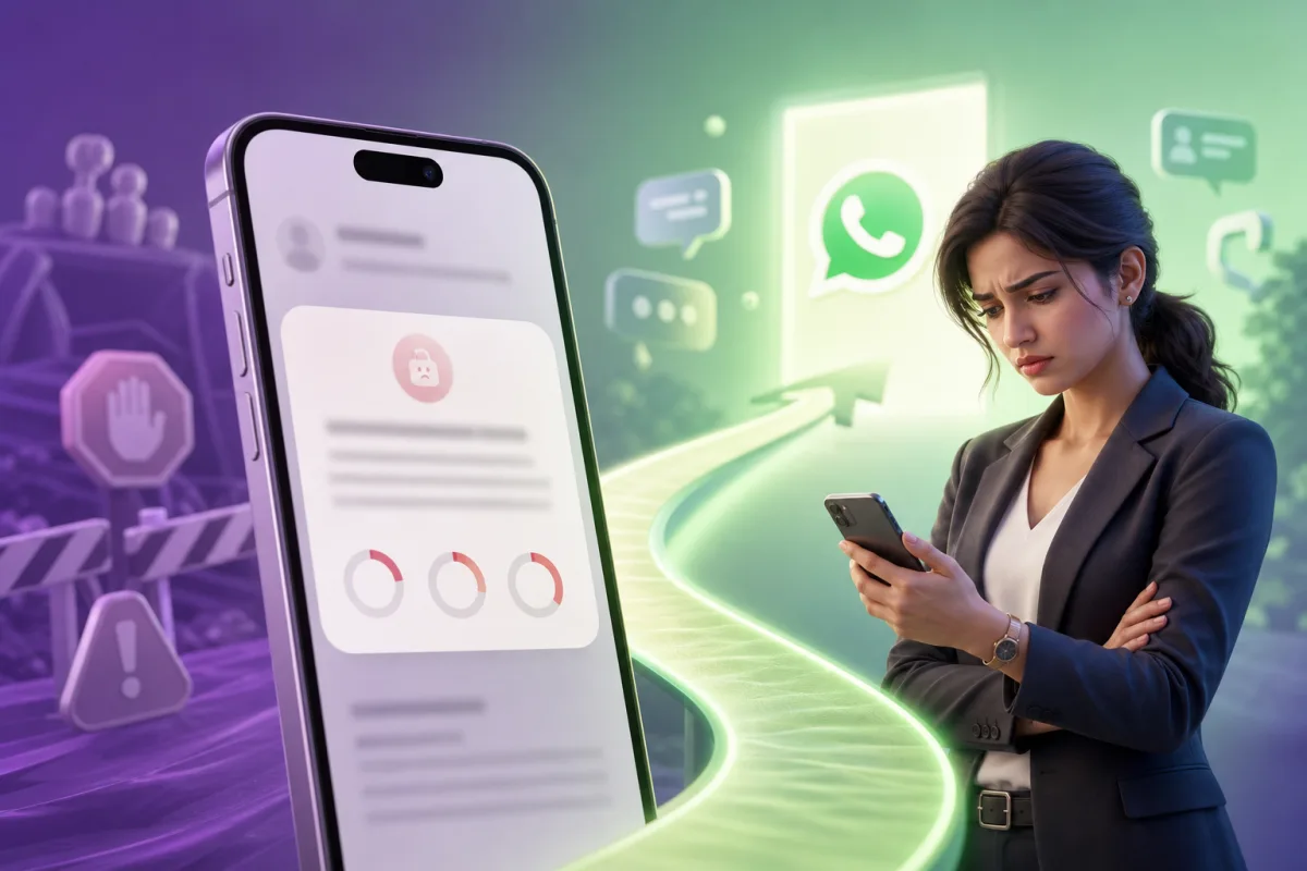 Illustration of a restricted WhatsApp business account and the recovery path