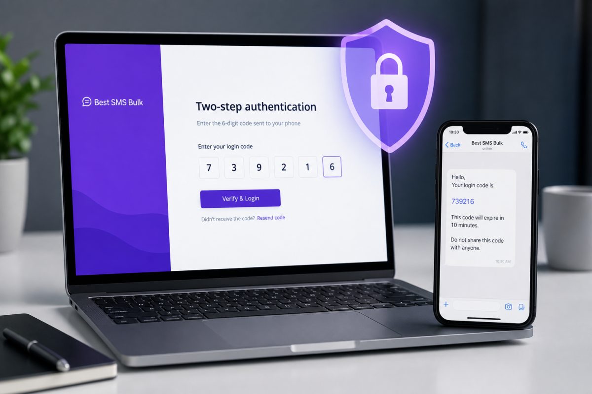 Two-step authentication login code on laptop and phone